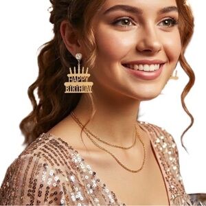 Gold-Tone Birthday Cake Earrings BRAND NEW
